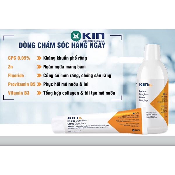 Nước Súc Miệng KIN B5 Phục Hồi Nướu Răng, Sạch Mảng Bám, Ngừa Viêm Nướu, Chống Sâu Răng Dùng Hàng Ngày, Chai 500ml
