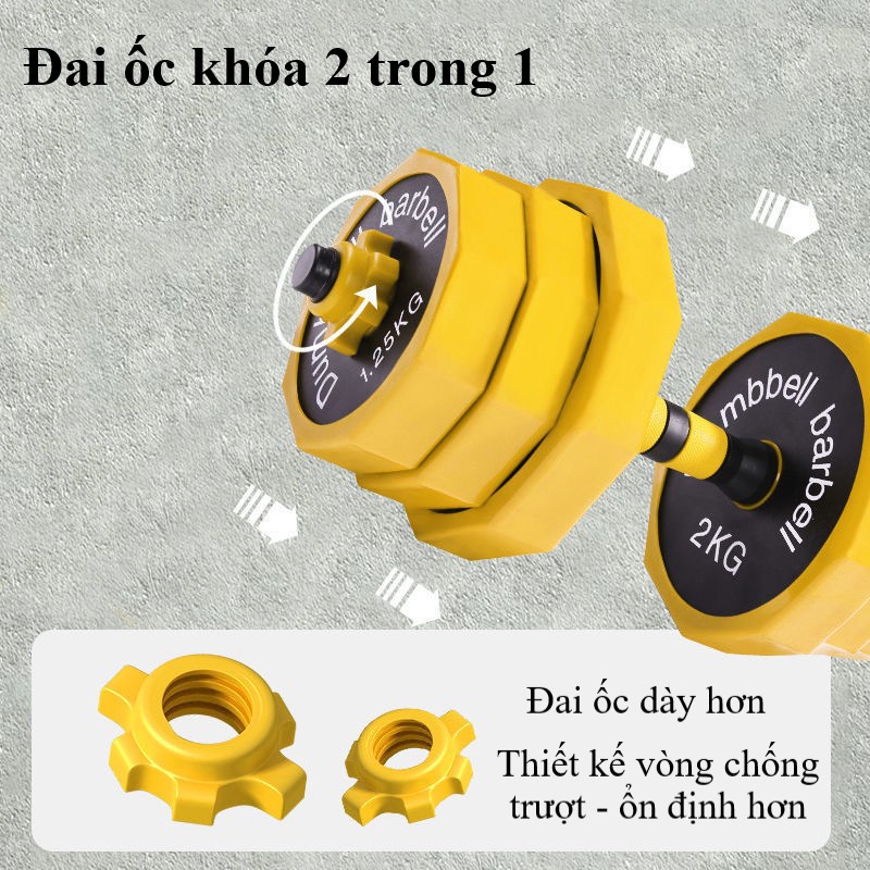 Bộ Tạ Tay Đa Năng 20kg Tháo Lắp Chất Liệu Bột Thép Bọc Vành Nhựa + Tặng Kìm Và Găng Tay