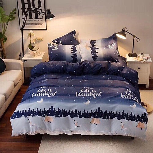 Bộ chăn ga gối cotton poly Lidaco decor phòng ngủ vintage - Bầu trời đêm (SP000866)
