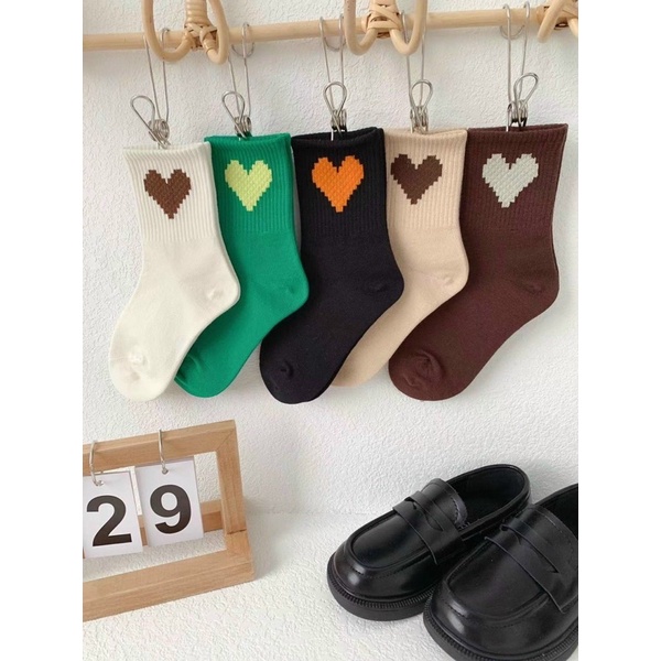 COMBO 5 ĐÔI TẤT TIM CỔ CAO CHO BÉ 1-12 TUỔI