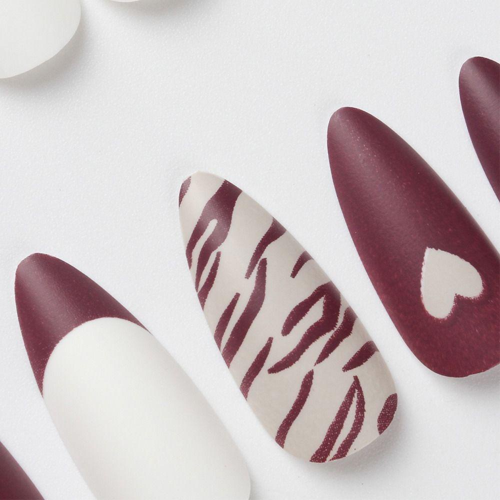 MIHAN1 Set 24 Móng Tay Giả Màu Đen / Hồng / Xanh Lá Kiểu Pháp MIHAN1