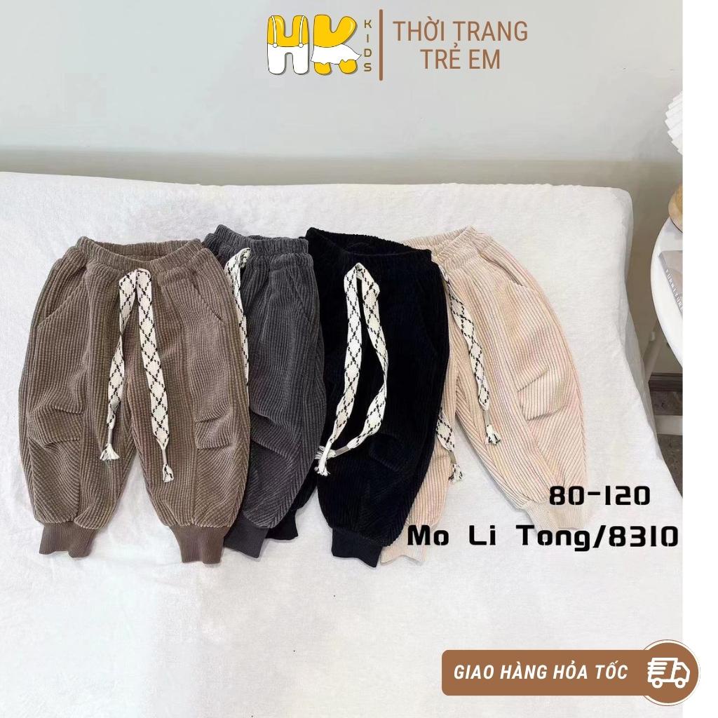 Quần nhung lót nỉ Jogger cho bé trai HK KIDS, quần thu đông thể thao chất nhung tăm dày dặn siêu ấm áp (bé từ 1-6 tuổi)