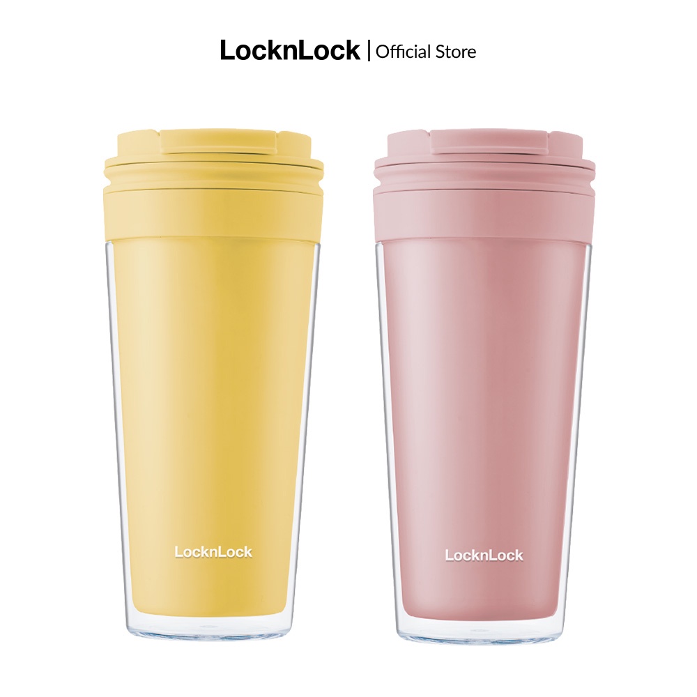 Ly nhựa 2 lớp nắp bật Lock&Lock Bucket cold cup 580ml - 2 màu hồng, vàng - HAP519