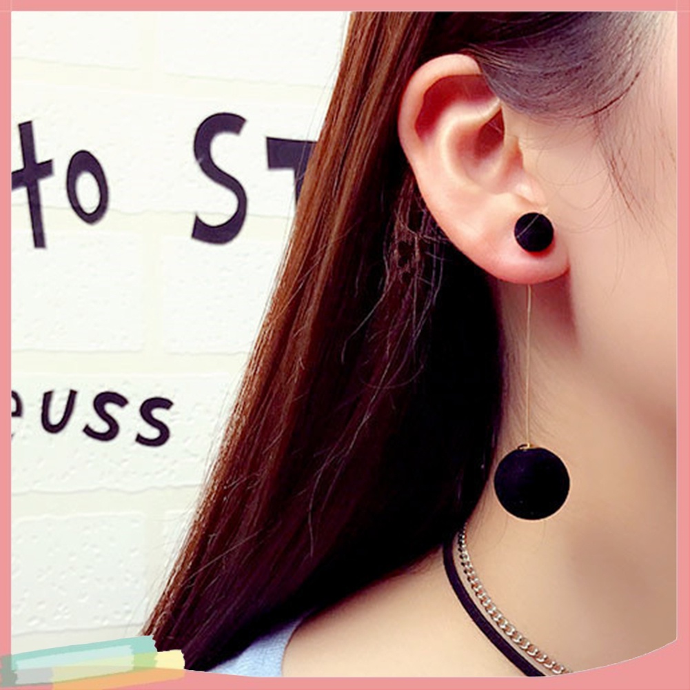 Khuyên tai nữ phối bông lông dáng dài phong cách thời trang