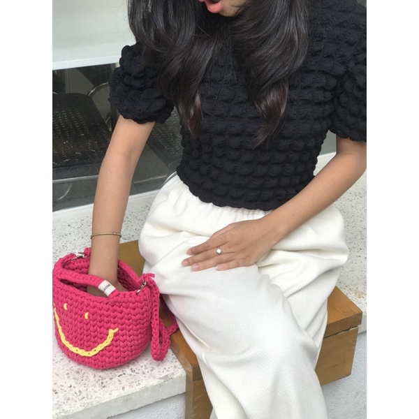 TÚI LEN HANDMADE MĂT CƯỜI . KÈM DÂY ĐEO CHÉO