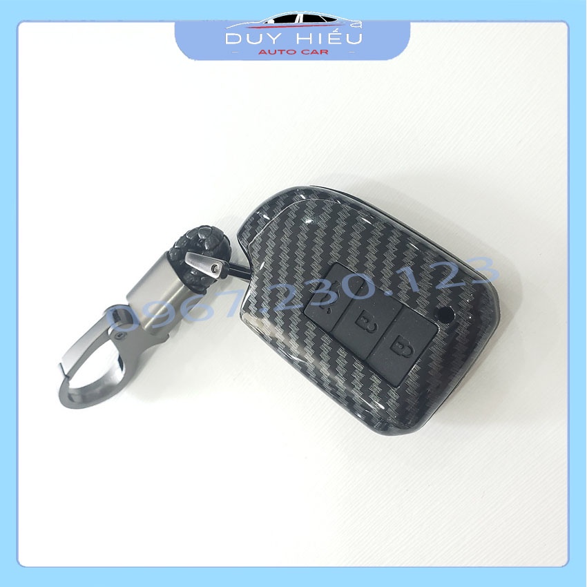 Ốp nhựa carbon lót silicon bảo vệ chìa khóa xe Toyota Vios, Yaris 2019-2020 kèm móc đeo INOX