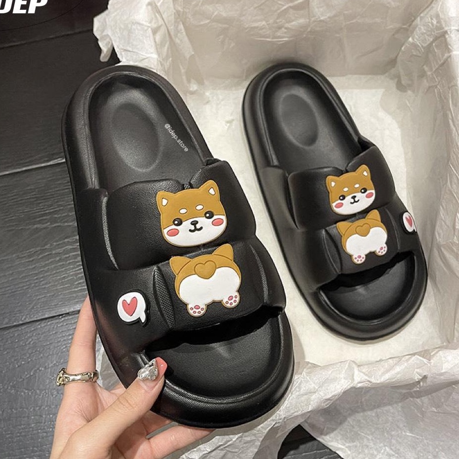 Dép bánh mì vuông Cún Corgi Maipy DL267 nữ quai ngang EVA siêu nhẹ êm chân đi trong nhà văn phòng