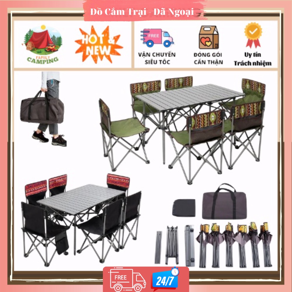 Bộ bàn ghế gấp gọn có túi đựng cắm trại dã ngoại du lịch ngoài trời tiện lợi [ảnh thật và video]