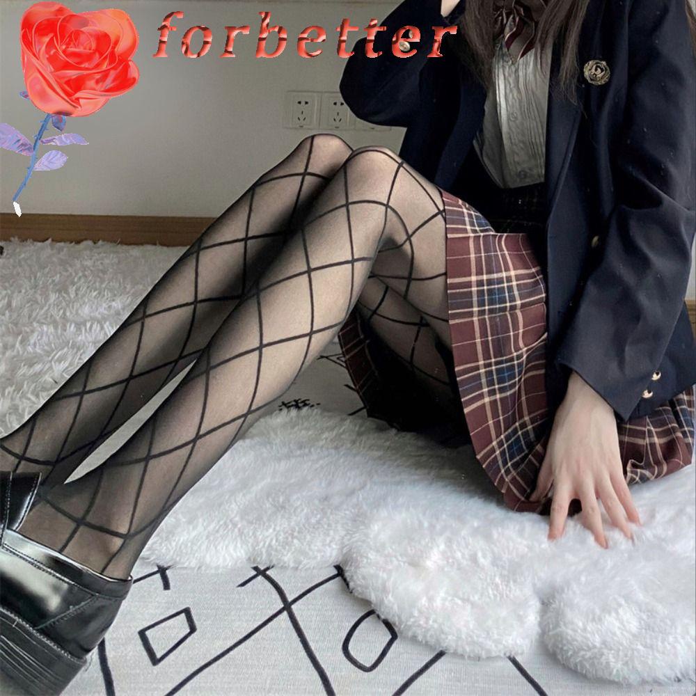 Quần Tất Lưới Thoáng Khí Họa Tiết Sọc Caro Phong Cách Lolita Nhật Bản Cho Nữ