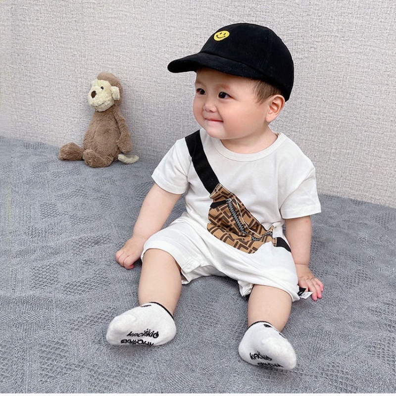 Áo liền quần vải cotton in hình hoạt hình thiết kế ngắn tay dành cho bé