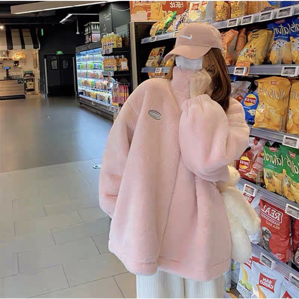 Áo khoác bông dáng rộng - Áo lông kéo khóa màu trời Áo nỉ bông hoodie hot hit 2022 D22