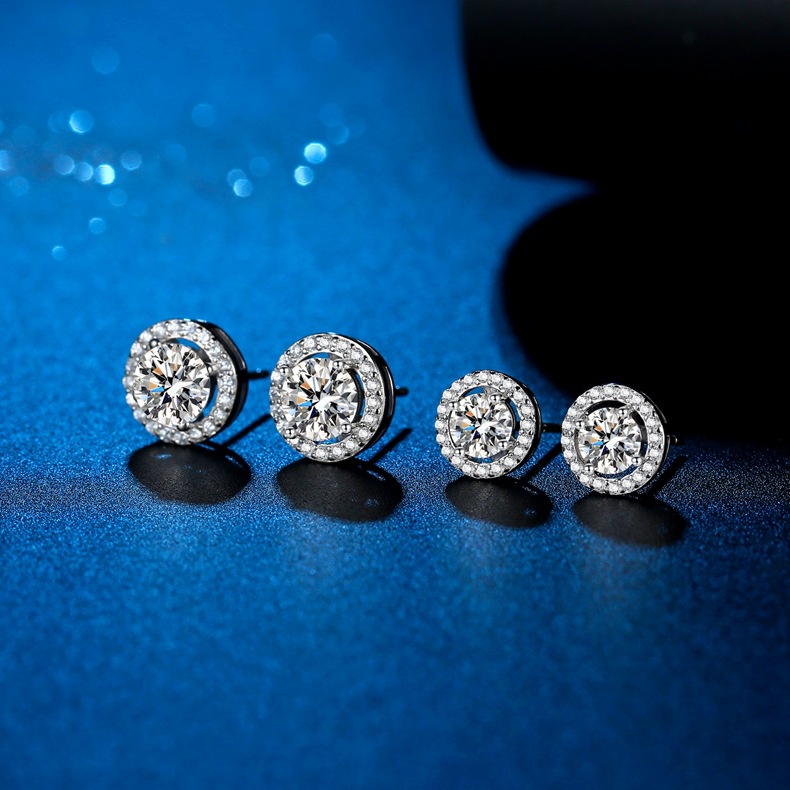 Kim Cương Nhân Tạo Moissanite  Bông tai nữ 925 bạc 0,5 +0,5/1+1/2+2 carat D màu sắc Mosan khoan có thể kiểm tra bút chì kim cương với giấy chứng nhận xác nhận bông tai tròn