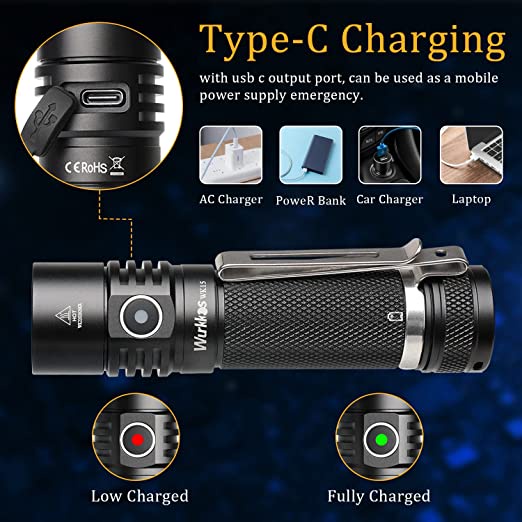 Đèn pin cầm tay WURKKOS Wk15 3000lm 21700 Cree XHP 50.2 IP68 thiết kế bảo vệ chuyên dụng