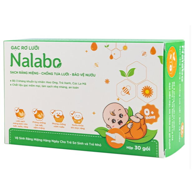 Gạc tưa lưỡi cho bé NALABO hôp 30 gói kháng khuẩn - Rơ lưỡi - Vệ sinh răng miệng cho bé - Chính hãng