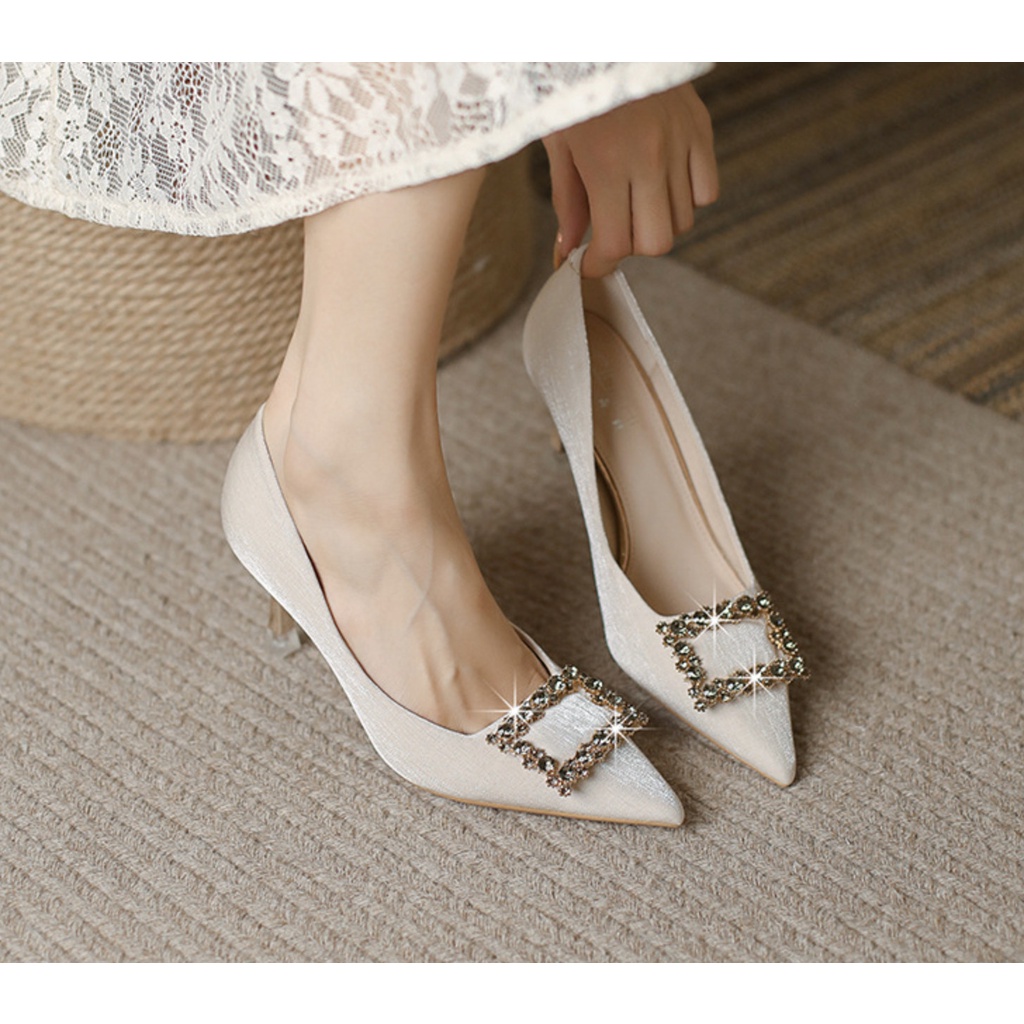 Giày Nữ Cao Cấp , Giày Cao Gót Nữ Mũi Nhọn, Đế Nhọn Cao 7P, Lụa Bọc Satin Cao Cấp, Kiểu Dáng Trẻ trung, Thoải mái-DA706