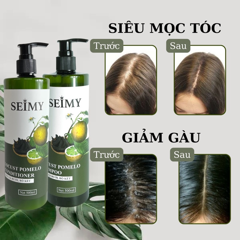 Combo bộ dầu gội xả bồ kết, bưởi hữu cơ SEIMY - Locust Pomelo Shampoo giúp mái tóc mềm mượt, giúp mọc tóc nhanh