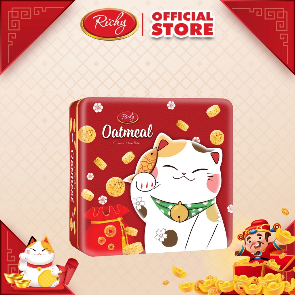 bánh yến mạch Oatmeal sữa Mèo thần tài 350g - Tết 2024
