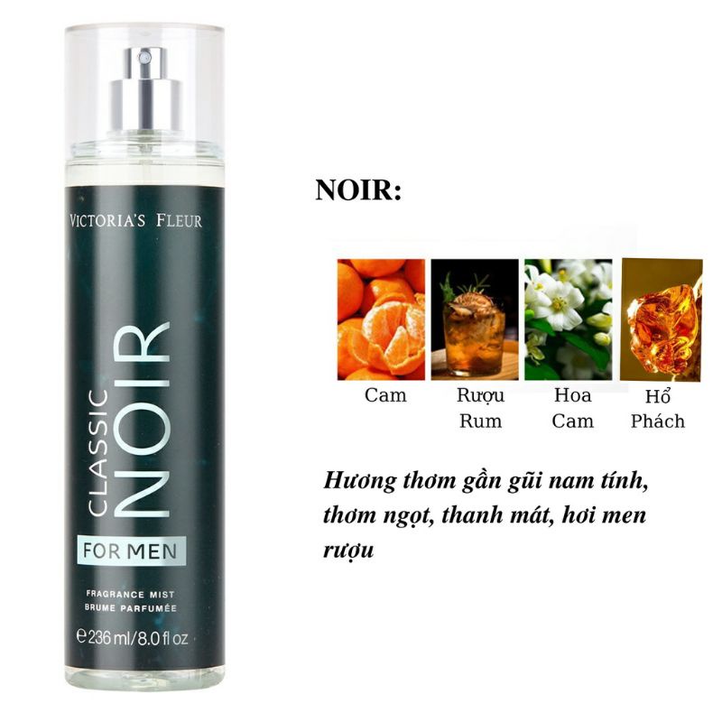Xịt Thơm Body Mist Victoria Fleu 236Ml dành cho nam