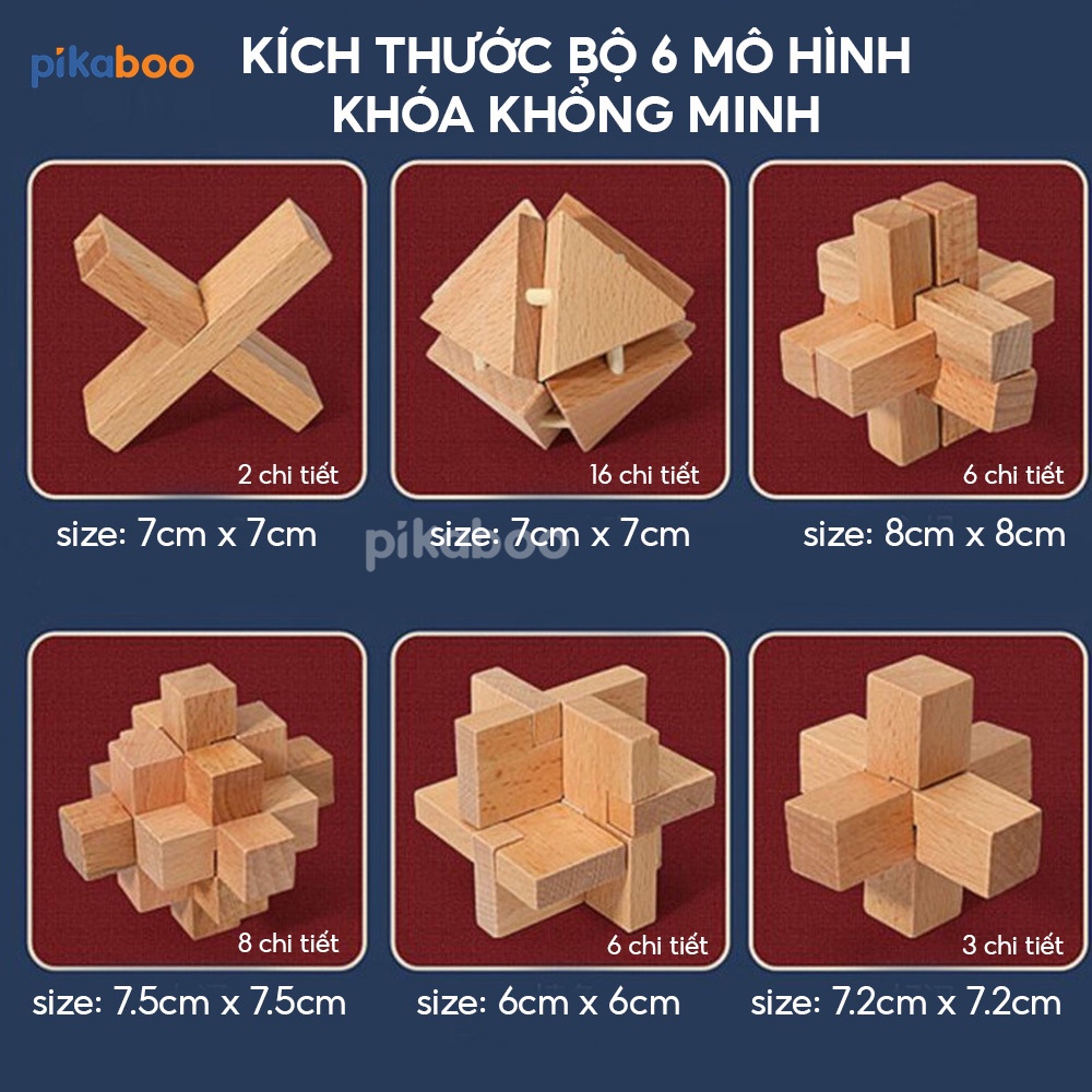 Đồ chơi lắp ráp khóa Khổng Minh cao cấp Pikaboo phát triển tư duy rèn tính kiên nhẫn chất liệu gỗ an toàn