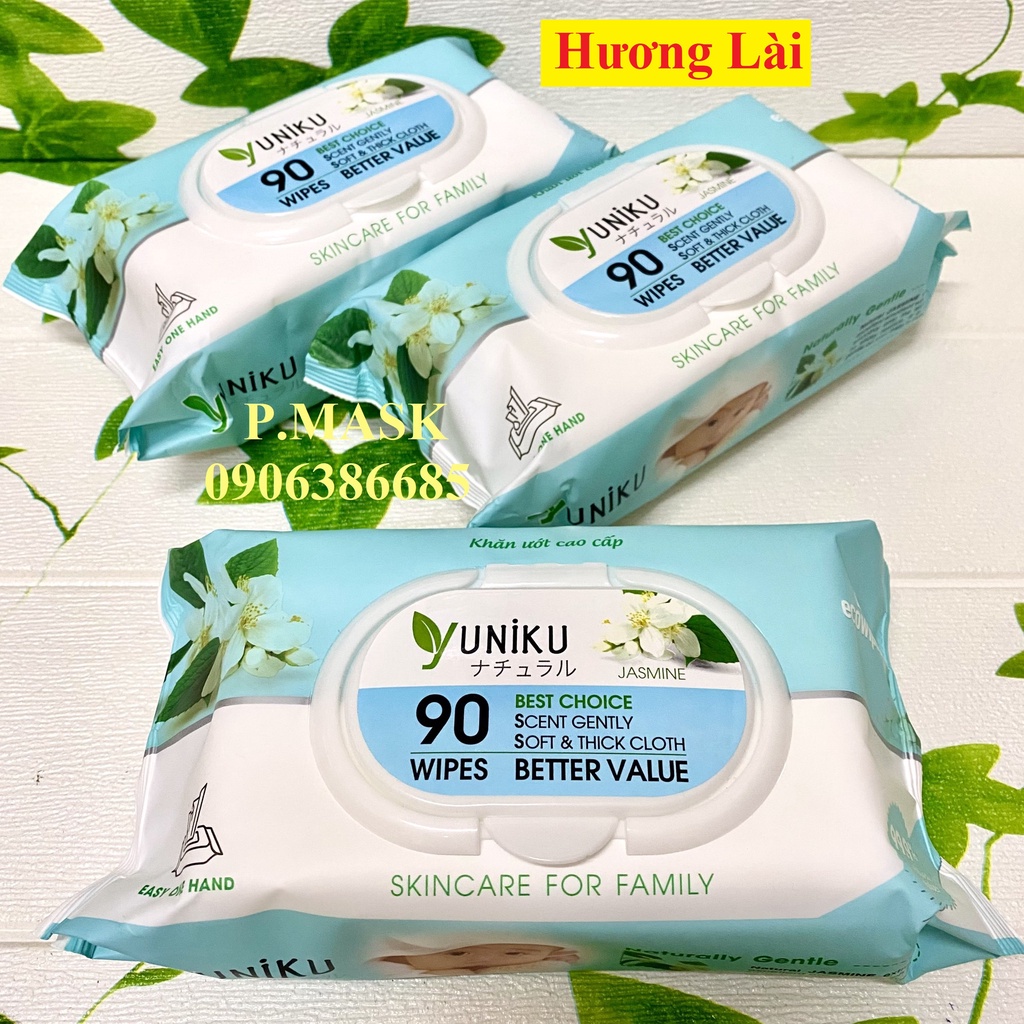 1 GÓI 90 MIẾNG KHĂN GIẤY ƯỚT YUNIKU hương Lài / hương Phấn / không mùi hương - HÀNG CHÍNH HÃNG CAO CẤP chuyên dùng cho b