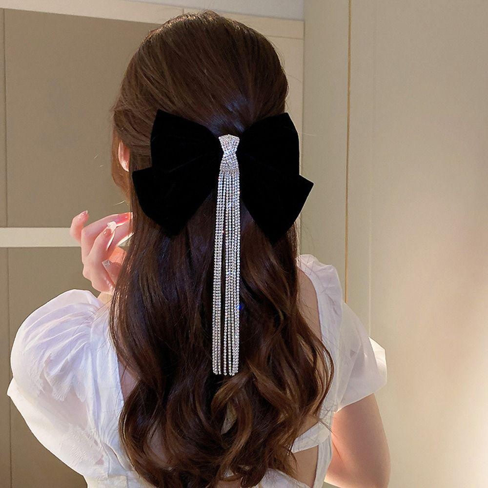 Kẹp Tóc Phong Cách Vintage Thời Trang Cho Nữ|Giá Đỡ Cột Tóc Đuôi Ngựa Bằng Nhung Phối Tua Rua Xinh Xắn