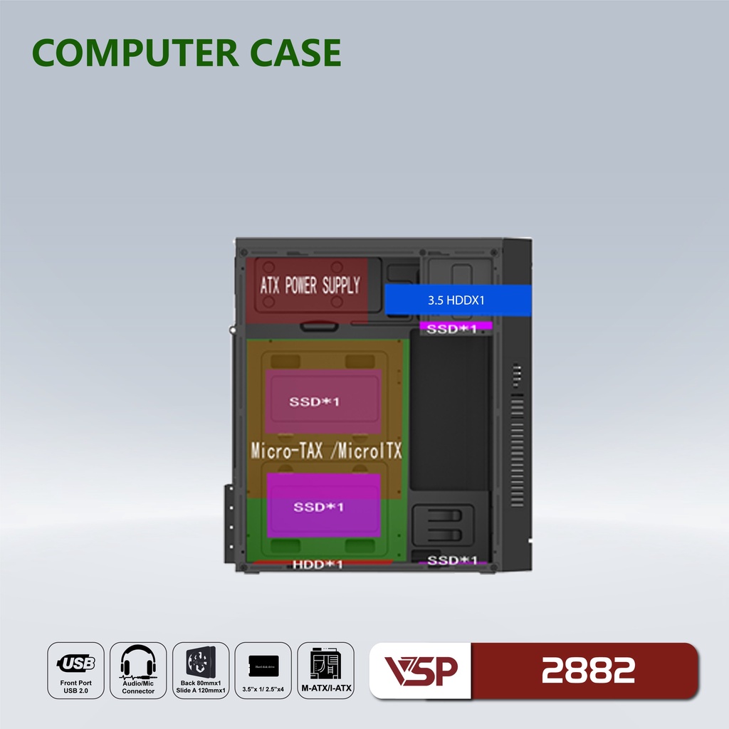Vỏ máy tính Case VSP 2882 (M-ATX, I-ATX) Chính hãng phân phối
