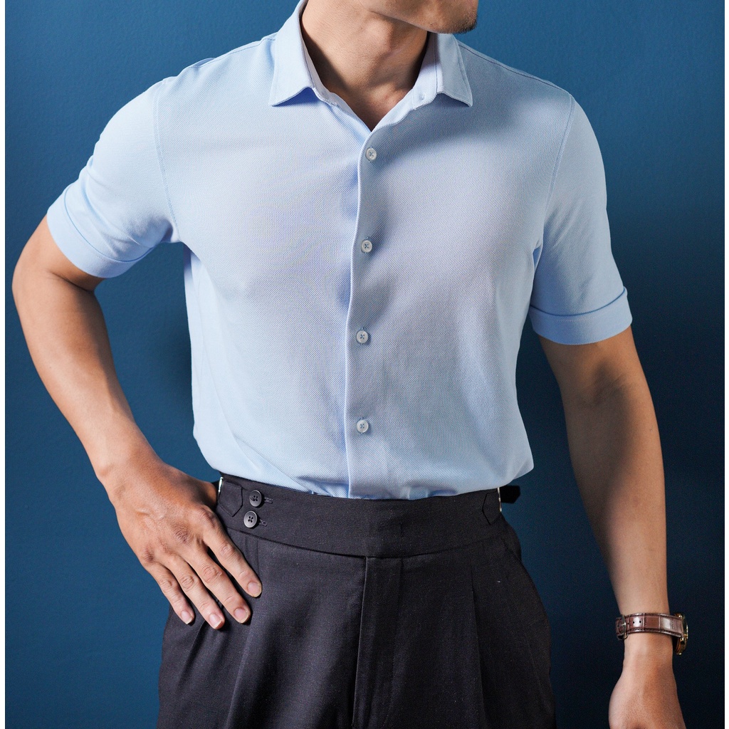 Áo sơ mi nam ngắn tay Sky Blue Cotton Nano Z Shirt Zicnor màu xanh da trời