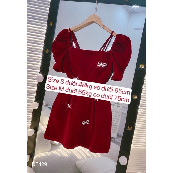 Váy nhung xoè phối  nơ