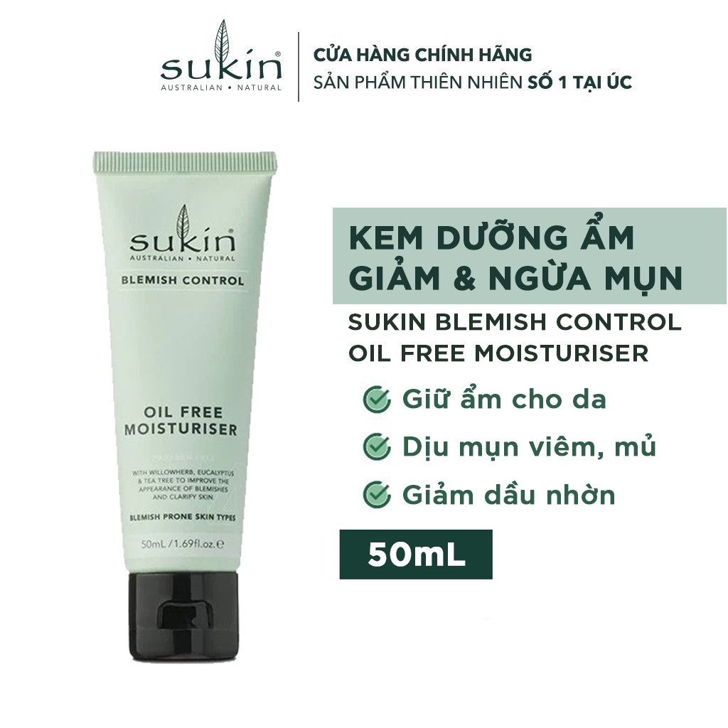 Kem Dưỡng Ẩm Giảm Mụn Sukin Blemish Control Oil Free Moisturiser 50ml