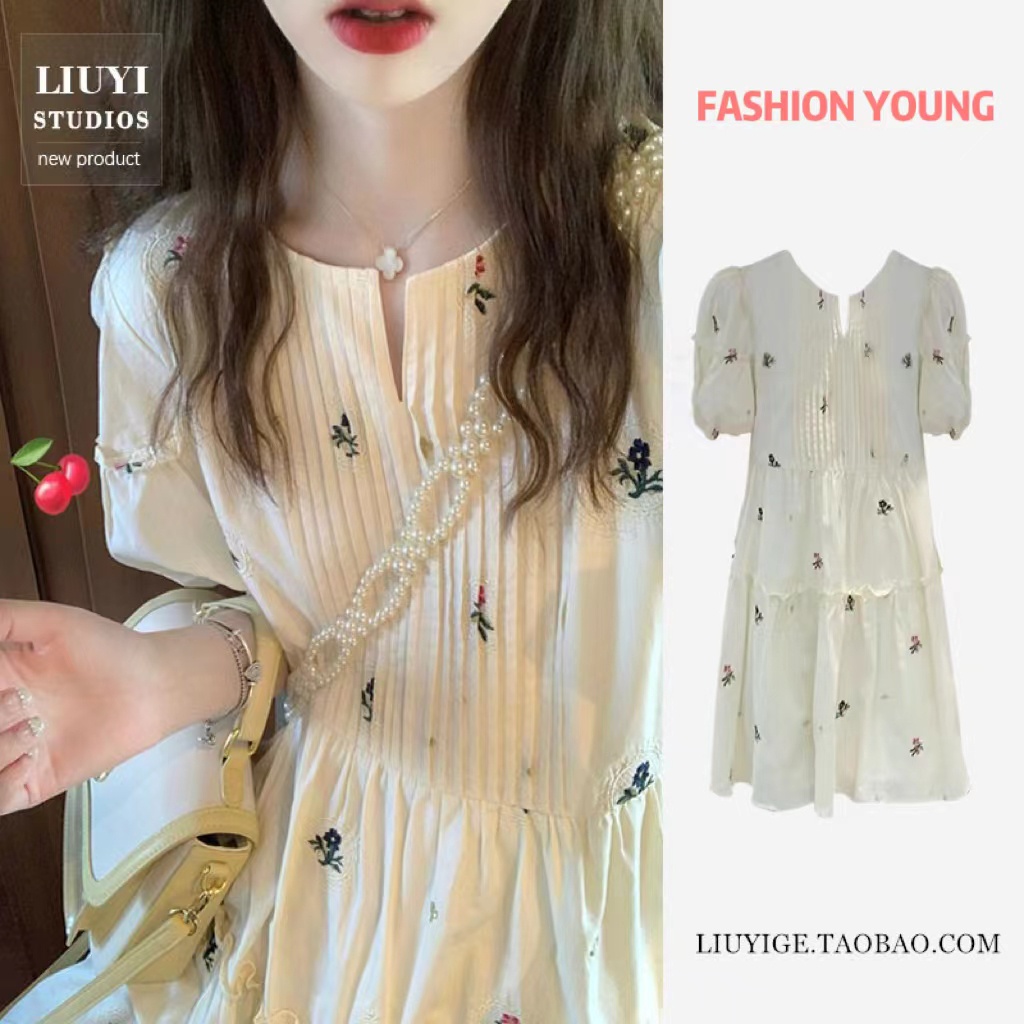 【In hoa 】 Váy babydoll Đầm Búp Bê Xếp Ly Tay Phồng Dáng Rộng Họa Tiết Hoa Nữ Tính Hợp Thời Trang Mùa Hè
