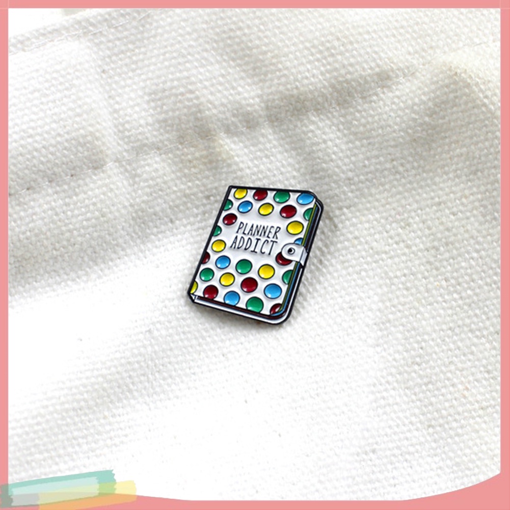 【LK】Planner Addict Book Colorful Dots Enamel Brooch Pin Denim Backpack Badge