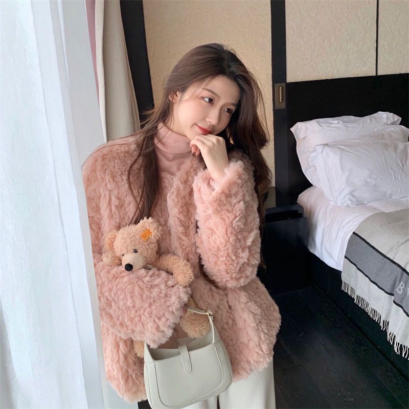 [S N ph m m] Áo Khoác Lông Thỏ Mềm Mại Dáng Rộng Phong Cách Thu Đông Mới Hợp Thời Trang Cho Nữ