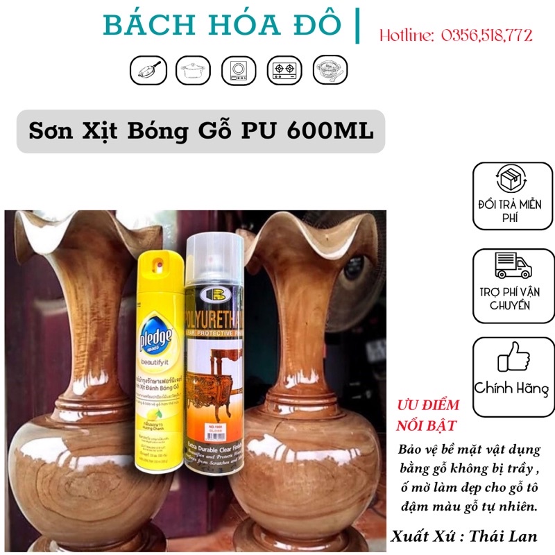 Sơn xịt bóng,sơn xịt bóng gỗ PU Polyurethane Bosyn,600cc,phủ bóng gỗ,Pledge CHÍNH HÃNG - Đánh Bóng Gỗ Nhập Khẩu