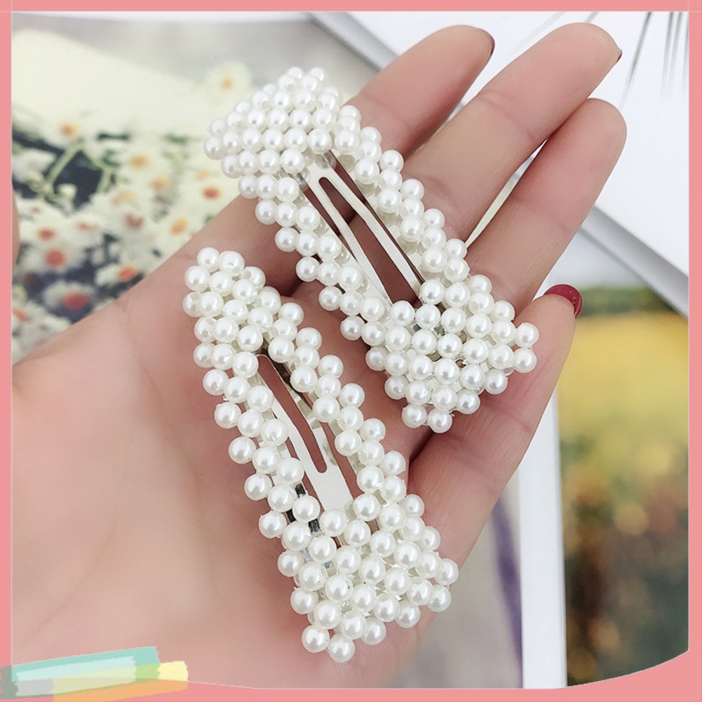 Kẹp tóc kim loại đính ngọc trai giả thời trang