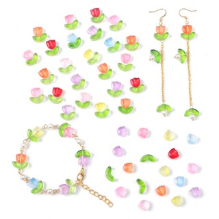 Chuỗi Hạt Xỏ Lỗ Hình Hoa Tulip Bằng Thủy Tinh Trong Suốt Nhiều Màu Kích Thước 9X9X5.5mm Dùng Làm Trang Sức diy