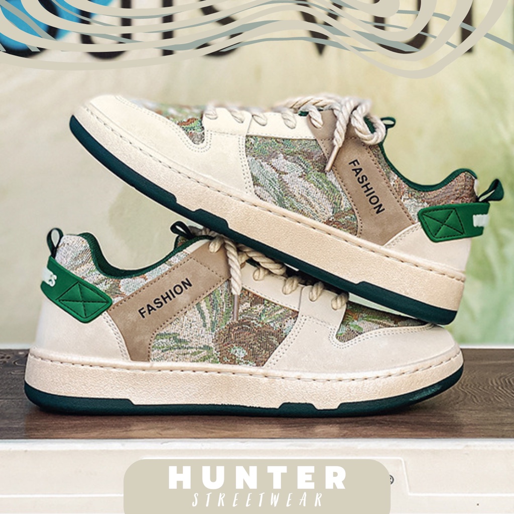 Giày NAM đế Cao Su - Khâu 100% - Màu Kem Xanh Hoạ tiết Châu Âu size 39 - 44 Mã HT.S3