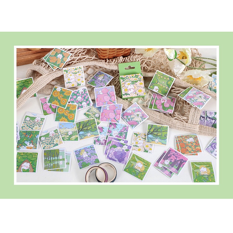 Set 46 Sticker Tem Vuông Hộp Động Vật Phong Cảnh  Infeel.me Deco Sticker Happiness Trang Trí Sổ Bujo