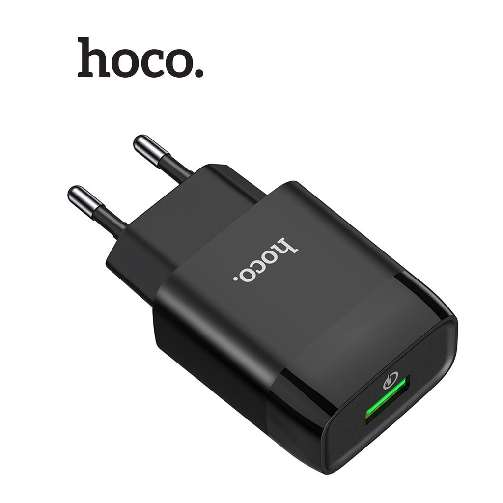 Củ sạc 1 cổng USB Hoco C72Q chuôi tròn sạc nhanh 18W chất liệu PC hỗ trợ QC3.0 ( Đen )