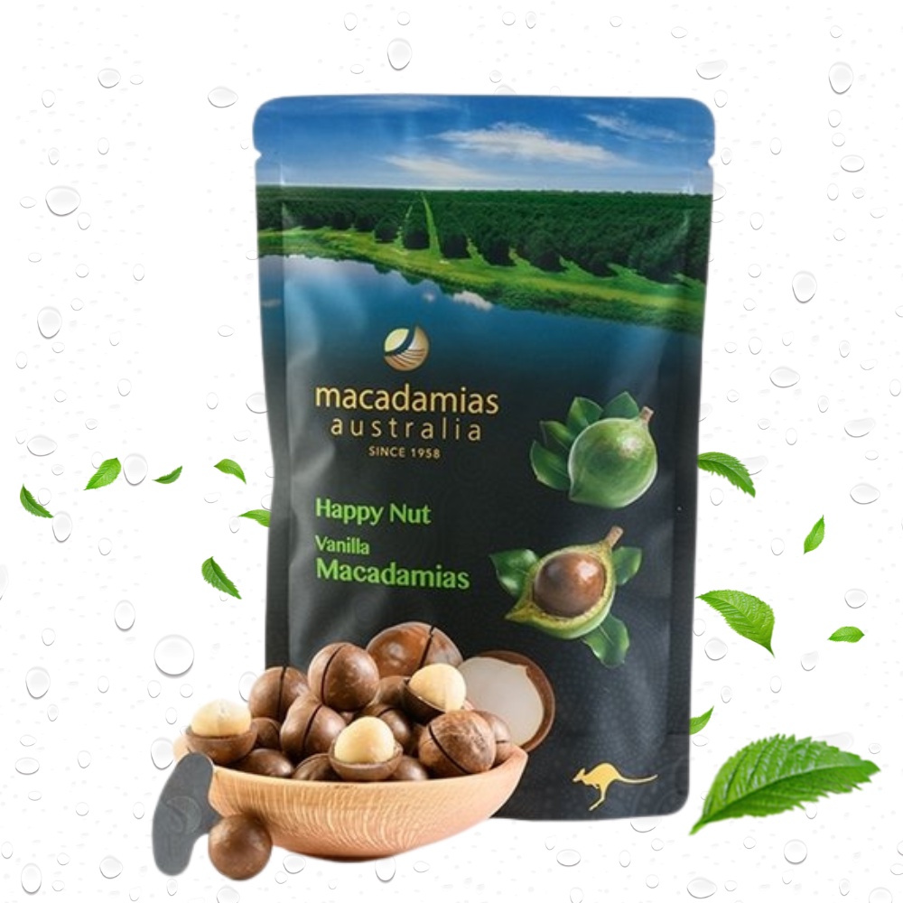 Hạt macca nứt vỏ vị vani nhập khẩu từ Úc, Hạt dinh dưỡng cho mẹ bầu Happy Nut 225g