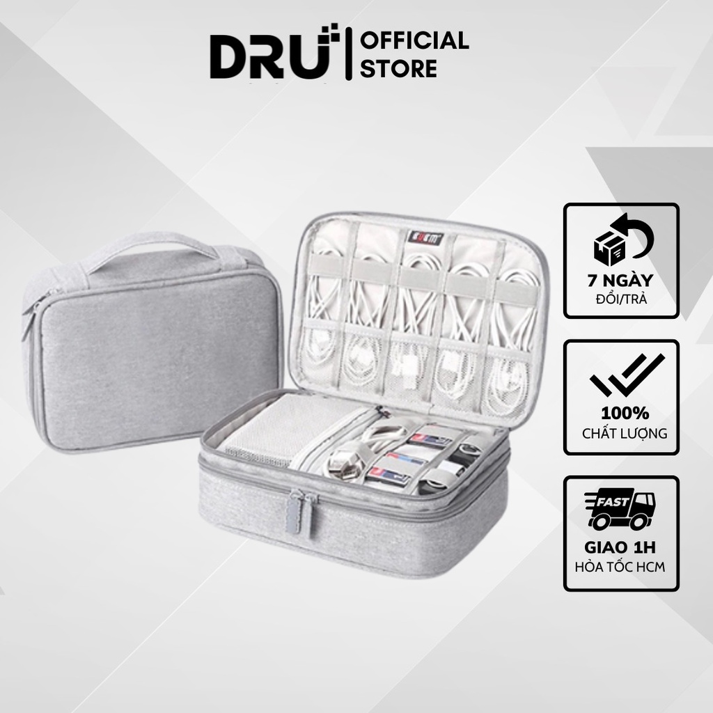 Túi phụ kiện công nghệ DRU chuyên dụng 1 ngăn, 2 ngăn đựng bộ sạc , máy tính bảng, dây cáp sạc, pin dự phòng DRU PK20