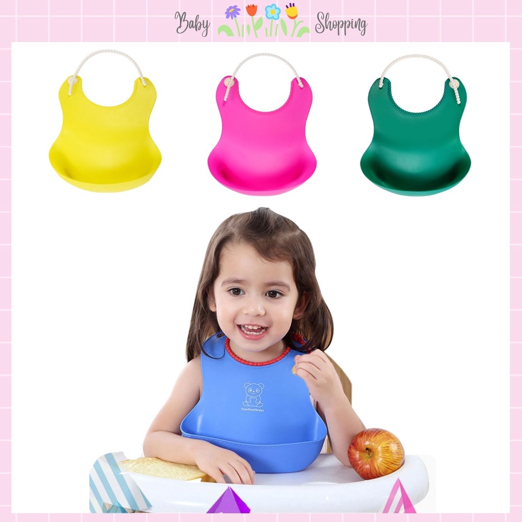 Yếm Ăn Dặm Có Máng Silicon Dẻo Sạch Sẽ An toàn cho bé Baby Shopping