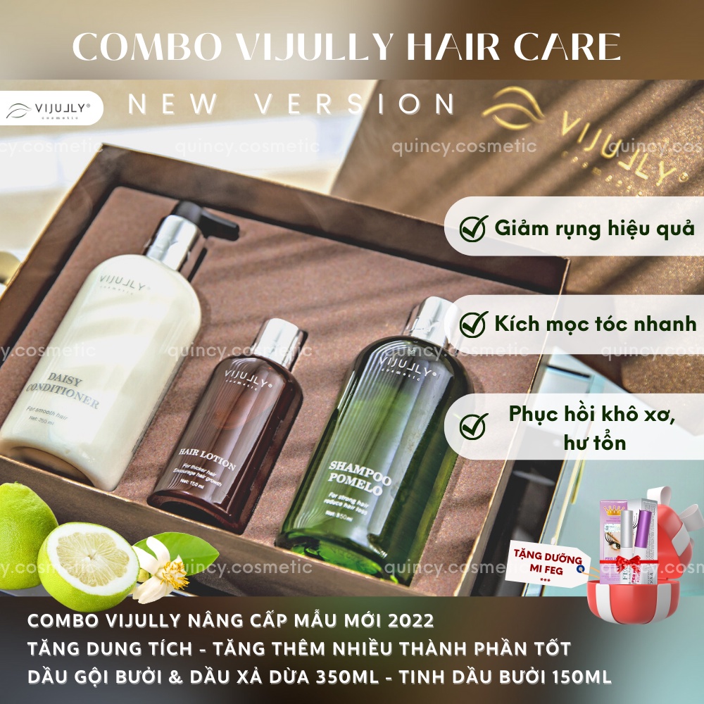 Combo VIJULLY - Bộ Dầu Gội Bưởi, Tinh Dầu Bưởi, Dầu Xả Vijully Giảm Rụng, Kích Mọc Tóc, Phục Hồi Tóc