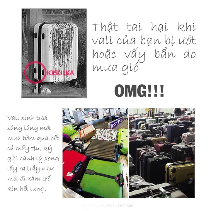 Bao trùm vali có dây kéo quai xách và cần kéo trong suốt Túi bọc vali silicon Áo trùm vali bảo vệ nhựa t