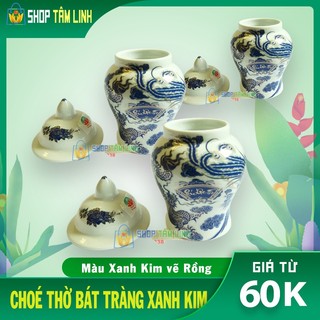 Choé thờ cúng / hũ đựng nước gạo muối vẽ vàng đồ thờ cúng gốm sứ Bát Tràng men xanh kim Shoptamlinh