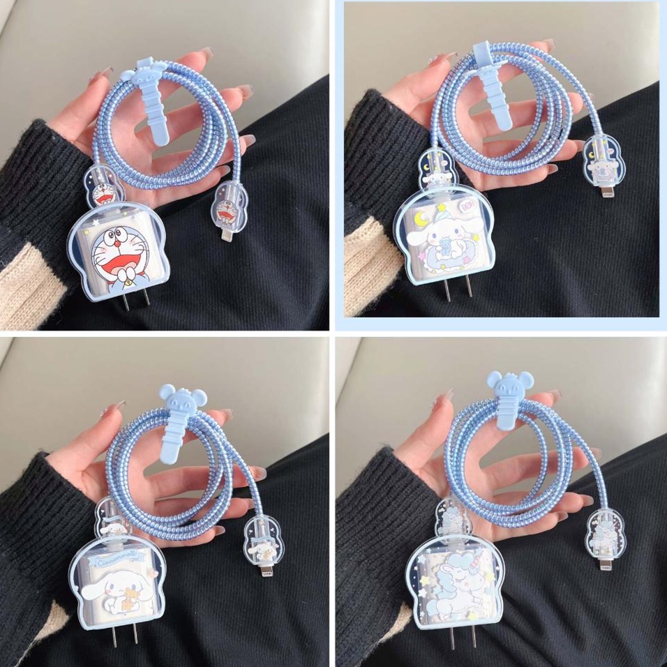 Phụ Kiện Bảo Vệ Đầu Cáp Sạc USB Hình Cinnamoroll Doraemon Dễ Thương Cho iPhone 13 14 Pro Max