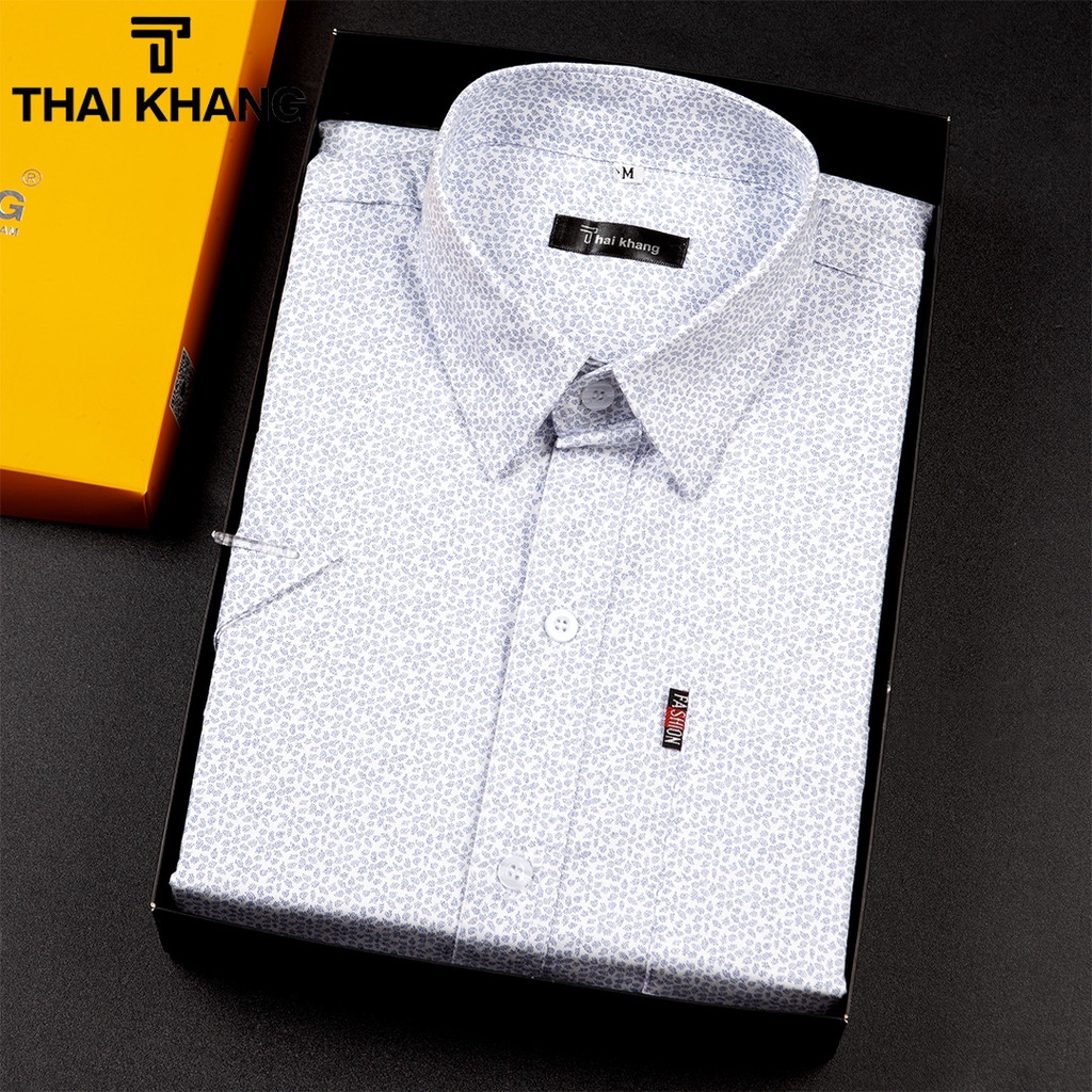 Áo sơ mi nam trung niên Thái Khang ngắn tay cao cấp vải cotton mềm form rộng classic AHOP13