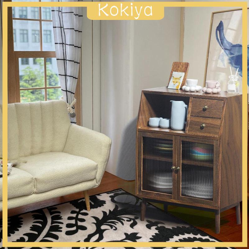 Mô Hình Tủ Chén Mini Bằng Gỗ Óc Chó Tỉ Lệ 1: 12 Dùng Trang Trí Phòng Khách