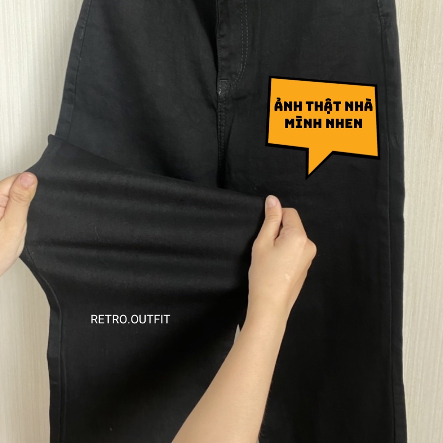 Quần jean nữ ống đứng màu đen cơ bản chất bò dày dặn co dãn dành cho học sinh sinh viên RD01 | BigBuy360 - bigbuy360.vn