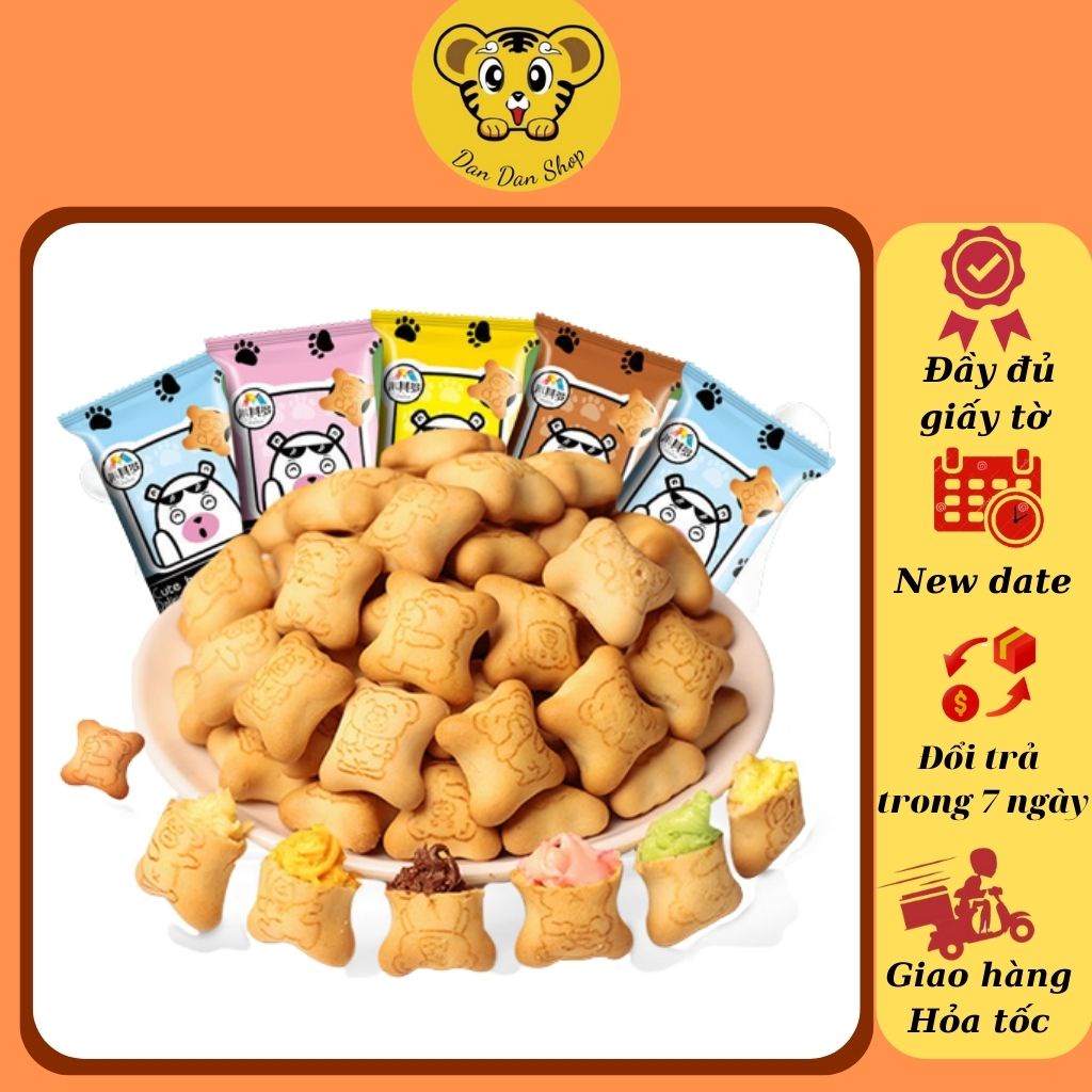 Bánh gấu nhân kem Đài Loan 4 vị socola, sữa chua, dâu, sữa gói mini tiện lợi 20gram