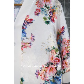 Bộ Đi Lễ Chùa Lụa Trắng Hoa Lan Ánh Kim